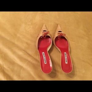 Beautiful Manolo Blahnik Mule Shoes Tan Red Sz 39
